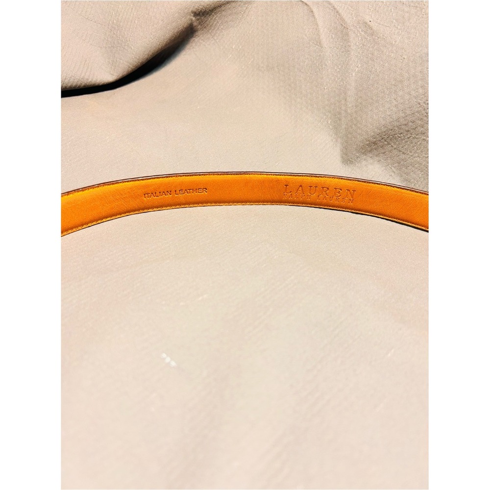 Lauren Ralph Lauren Womens Brown Italian Leather Belt Gold RL Logo Buckle Skinny - Picture 3 of 7